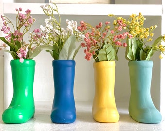 Rain boot planter for Spring decor, Ceramic flower vase home decor, Mother's day gift, Tiered tray decor gift for new home owner