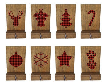 stocking holder, mantle stockings, reclaimed wood, rustic Christmas, pet stocking holder, mantle decor, wood stocking hanger, buffalo plaid