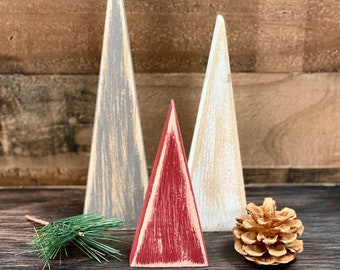 Wooden Christmas trees, Set of 3, Holiday decor for tiered tray, Handmade teacher gift