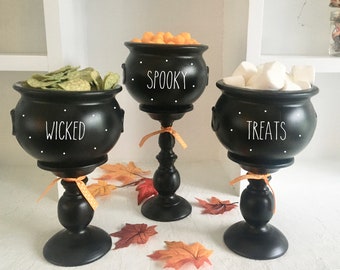 Witch Cauldron Treat Bowls: Halloween Party Table Centerpiece, Set of 3