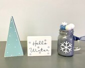 Winter tiered tray, Snowflake mug, Mini espresso mug, Wooden tree, Hello winter, Tiered tray sign, Winter decor