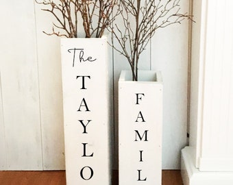 Personalized large wooden porch vases, Wedding gift, rustic, floor vases, farmhouse decor, large floor vase,  porch decor, set of 2