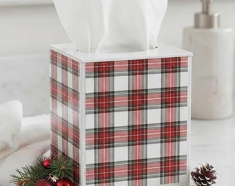 Funda para caja de pañuelos a cuadros rojos Tartán Holiday Boutique Cube Holder Cozy Home Gift