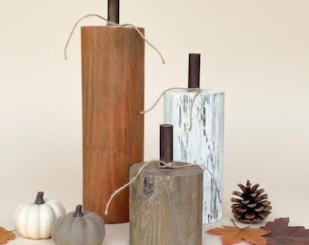 Rustic Wooden Pumpkin Decor Set – Fall Entryway & Mantel Decorations, Farmhouse Autumn Table Centerpiece, Neutral Harvest Home Decor