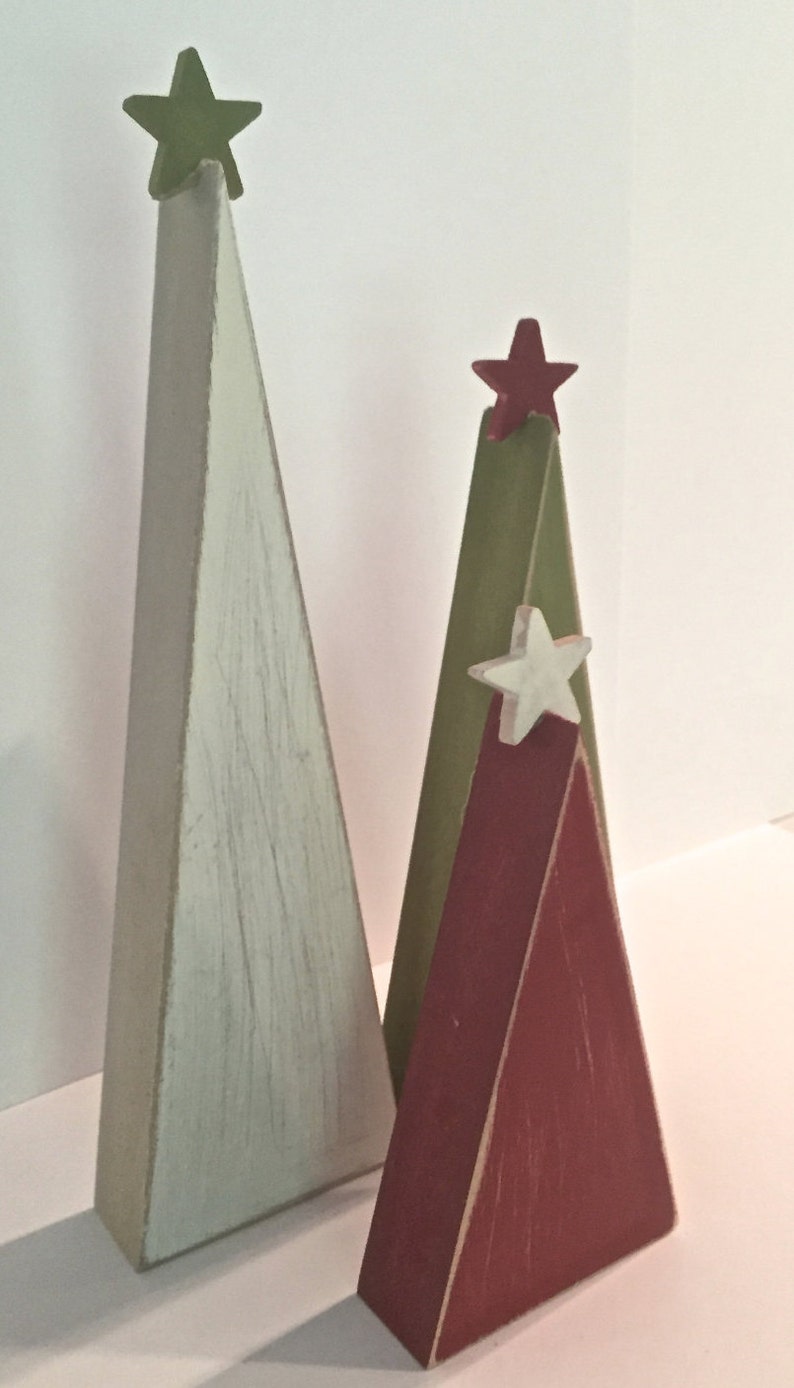 Wooden Christmas trees, Set of 3, Shelf sitters, Holiday tiered tray decor, modern teacher gift image 2