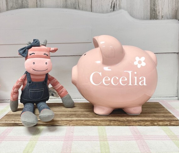 Personalized Pink Piggy Bank: Baby Girl Keepsake Nursery Decor