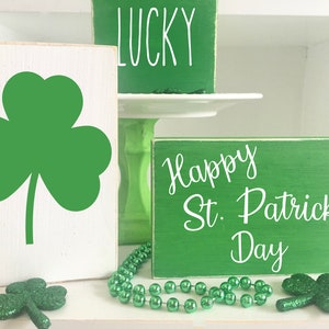 St. Patrick's day decor, set of 3, wooden signs, sign bundle, tiered tray signs, St. Patty's day, wooden blocks, lucky, shamrock, Irish sign