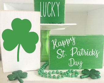 St. Patrick's day decor, set of 3, wooden signs, sign bundle, tiered tray signs, St. Patty's day, wooden blocks, lucky, shamrock, Irish sign