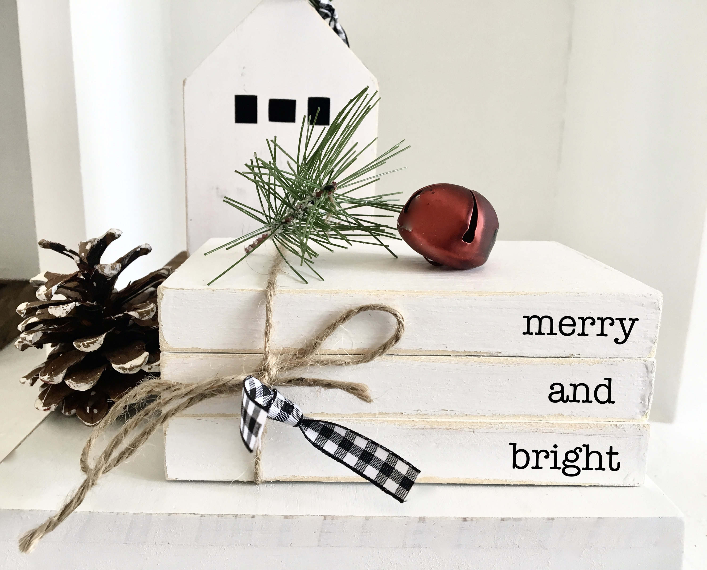 Christmas book bundle, mini book stack, Christmas decor, farmhouse, faux books, set of 3, rustic, teacher gift, housewarming, wooden books
