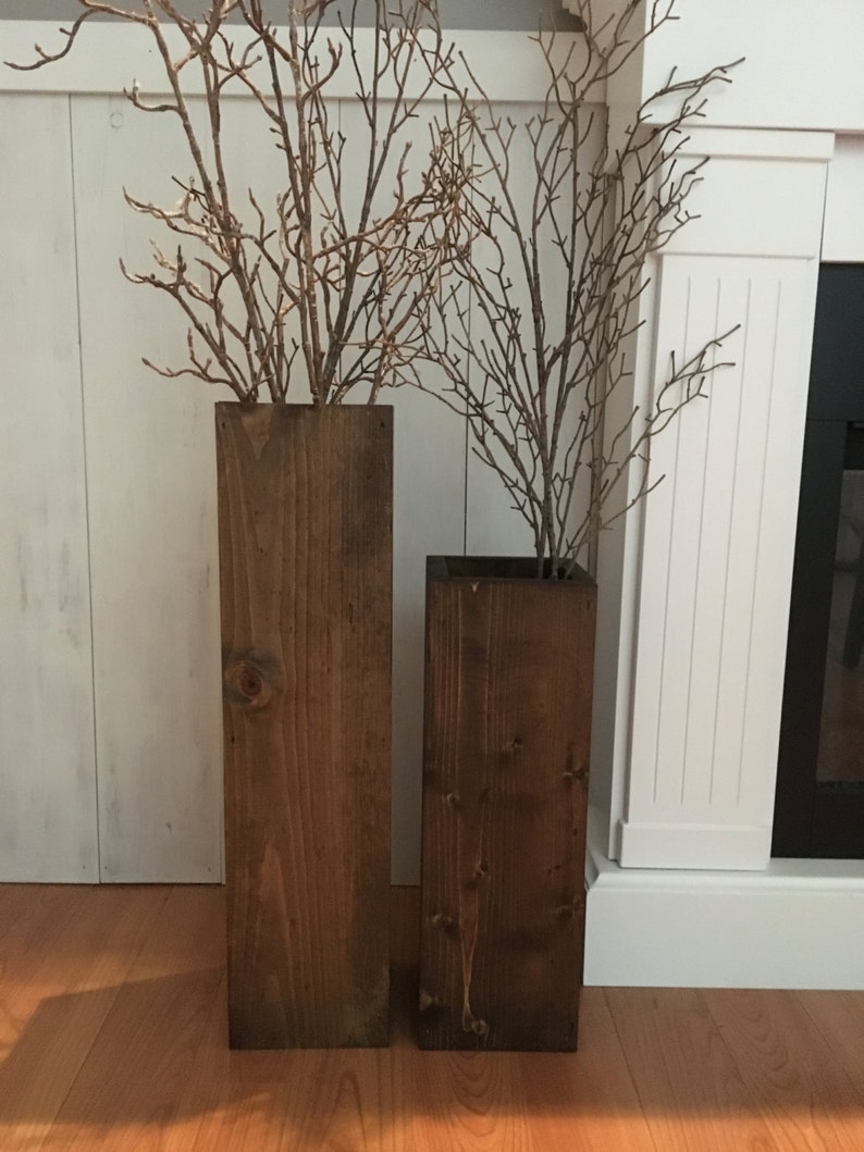 wooden vases, reclaimed wood, rustic, floor vases, set of two, farmhouse decor, large floor vase, rustic decor, porch decor image 3