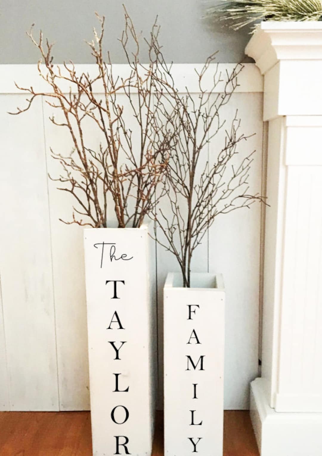 Personalized Large Wooden Porch Vases, Wedding Gift, Rustic, Floor