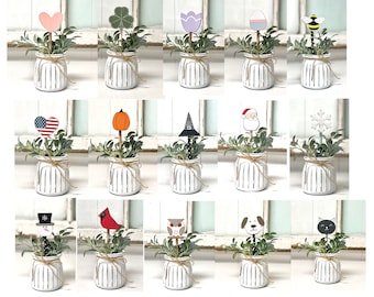 Seasonal floral arrangement, Tiered tray,  Interchangeable vase, Holiday decor vase, Wood floral picks, Housewarming gift, All seasons decor