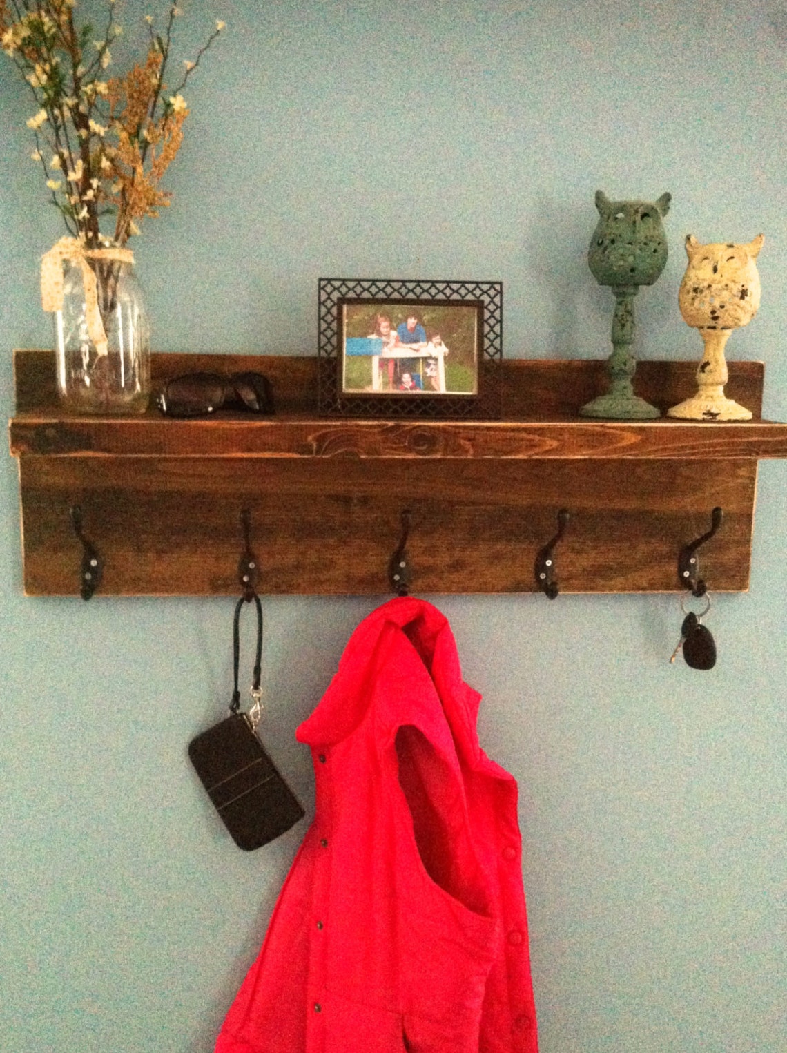 Rustic Entryway Shelf With Hooks Coat Rack With Hooks Key Etsy