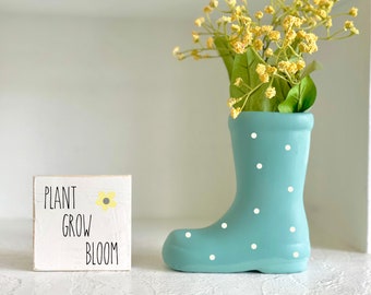 Rain boot planter, Spring decor, Ceramic flower vase, Mother's day gift, Tiered tray decor, Plant grow bloom, Easter, Hostess gift