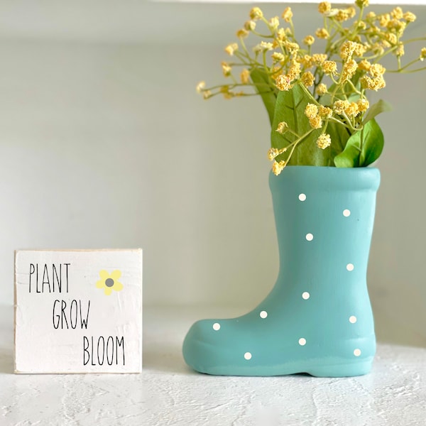 Rain boot planter, Spring decor, Ceramic flower vase, Mother's day gift, Tiered tray decor, Plant grow bloom, Easter, Hostess gift