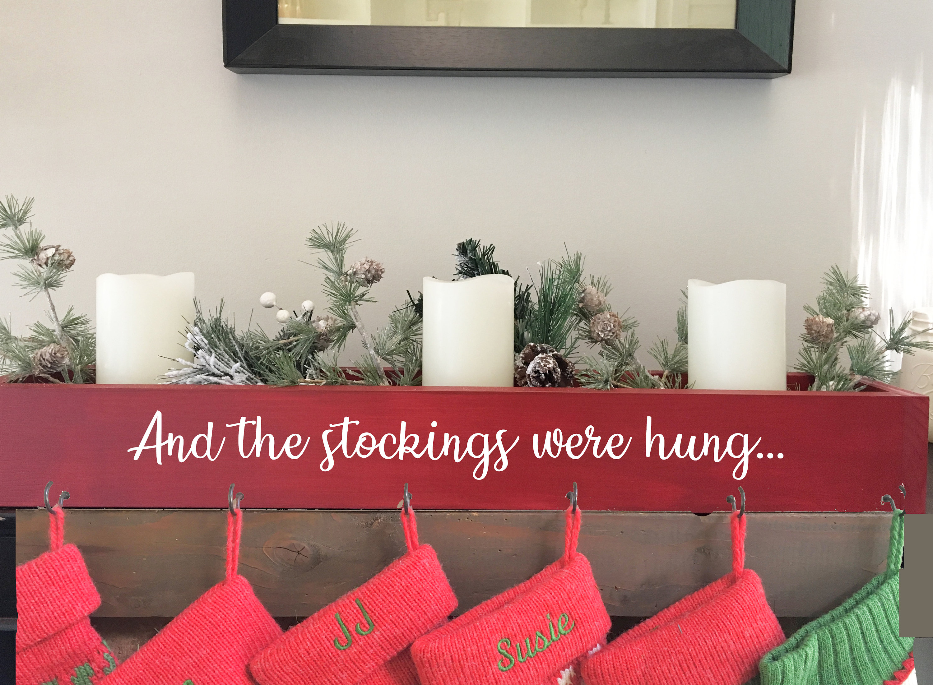 Red Stocking Holder Mantle Wooden Box Christmas Modern Etsy