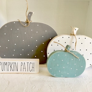 Wooden pumpkins, Tiered tray decor, Gray pumpkin, Polka dot, Fall decor, Autumn, rustic, Farmhouse, Wood pumpkins, Pumpkin patch sign