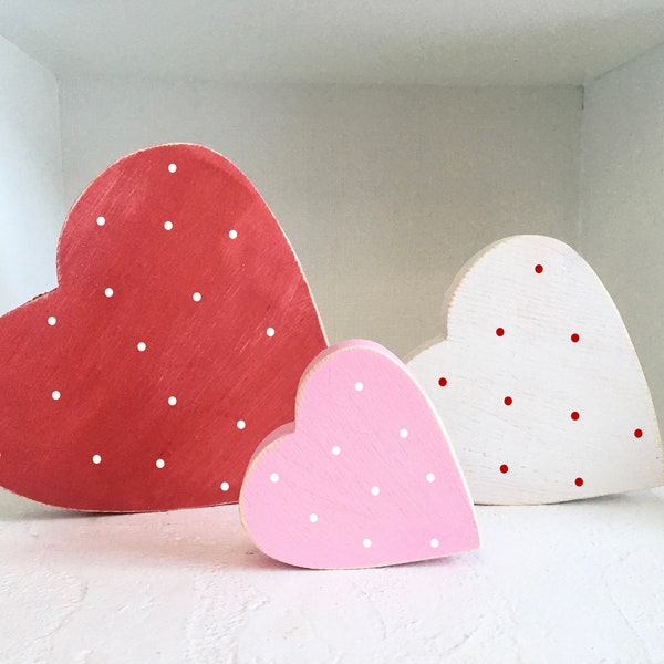 Wooden hearts, tiered tray, Valentine's day decor, Valentine's day, polka dot hearts, holiday, seasonal, wood, tiered tray decor