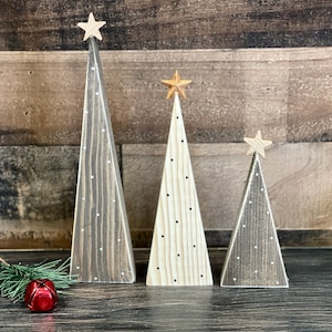 Wooden Christmas trees, set of 3,  shelf sitters, Woodland decor, Christmas, polka dot