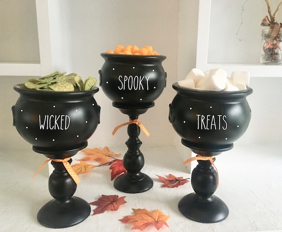 Halloween treat bowls, Tiered tray, candy bowl, Party decor, Serving pieces  for Halloween party, Set of 3 witch cauldrons, Table centerpiece