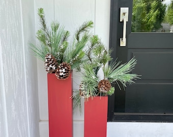 Red porch vases, Christmas entryway decor, Outdoor flower pot, Floor vases