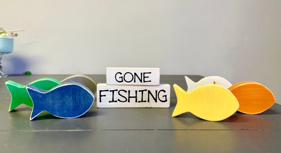 Gone Fishing, Wooden Fish, Nursery Decor, Nautical Tiered Tray