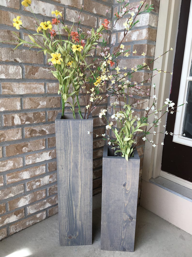 large wooden porch vases, welcome sign, reclaimed wood, rustic, floor vases, farmhouse decor, large floor vase, porch decor, set of 2 image 2