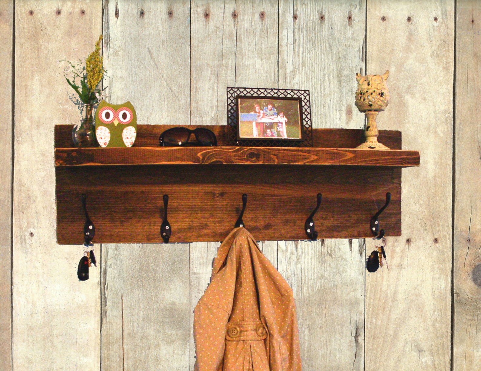 Rustic Entryway Shelf With Hooks Coat Rack With Hooks Key Etsy