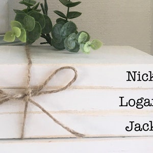 Personalized books- Book bundle- Mini book stack-  Farmhouse decor- Faux books- Set of 3- Wooden books-  Kids names-  Tiered tray decor