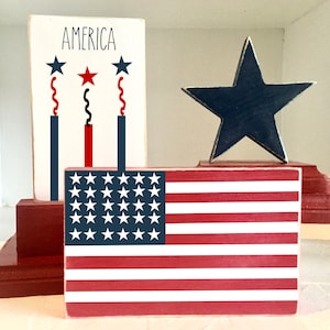 4th of July signs, American flag, Wooden signs, Tiered tray decor, Memorial day, firecrackers, Wooden star, Rustic, Tiered tray signs