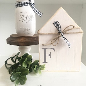 Personalized wooden house, Farmhouse decor, Tiered tray sign, Housewarming gift, New home, Hostess, Rustic wood house, monogram, initial