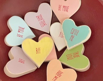 Wooden conversation hearts, Valentine's day decor, Set of 3, Tiered tray, Bowl fillers for, Valentines gift