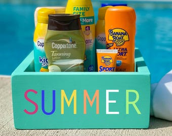 Wooden Summer Box: Sunblock & Pool Toy Storage (9x9x4)