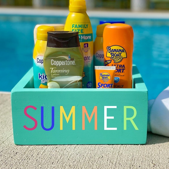 Wooden Summer Box: Sunblock & Pool Toy Storage (9x9x4)