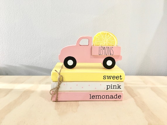 Summer Tiered Tray Decor: Pink Lemonade Truck & Faux Book Stack