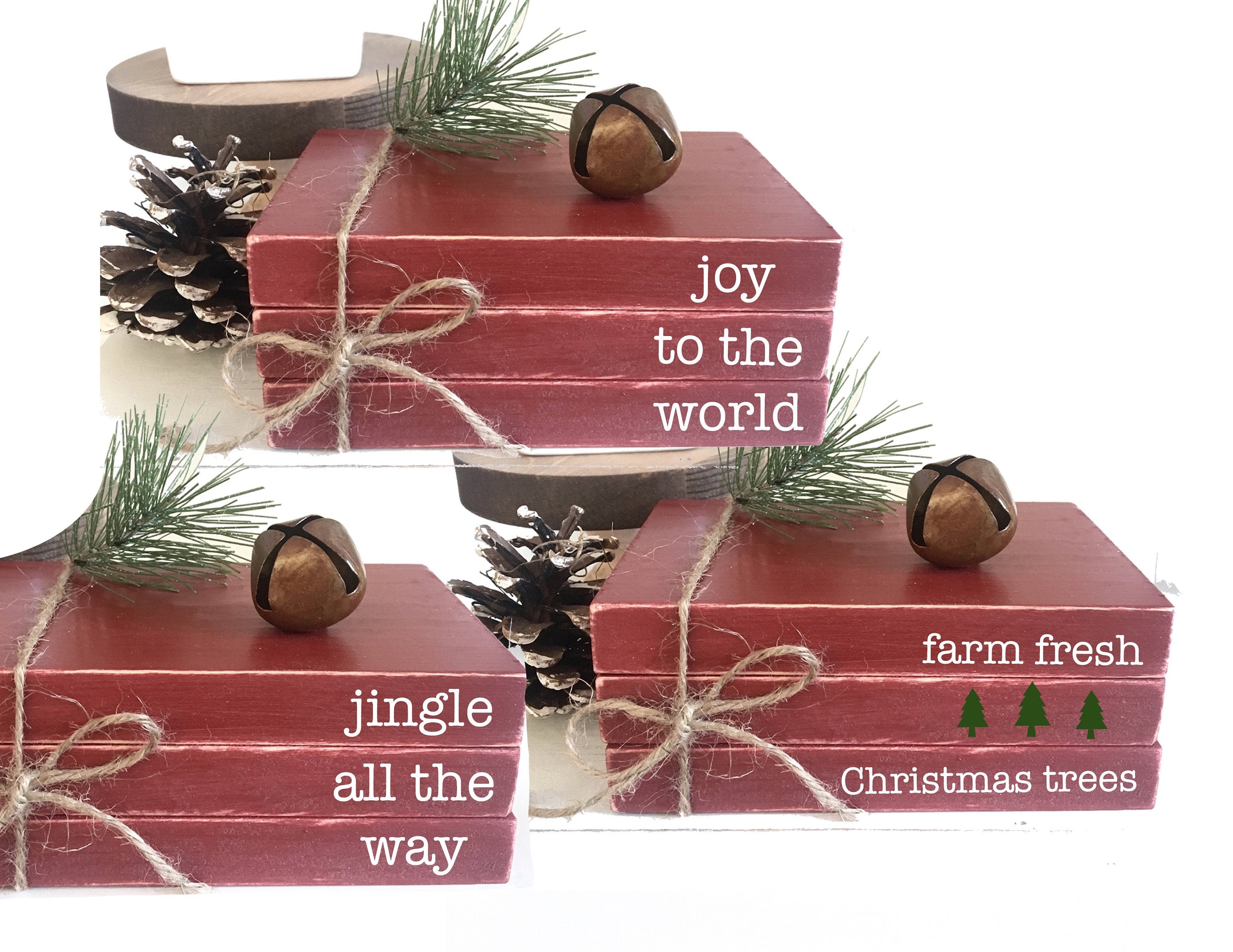 Christmas book bundle mini book stack red wood books | Etsy