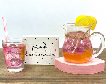 Mini Pink Lemonade Pitcher & Glass: Tiered Tray Summer Decor