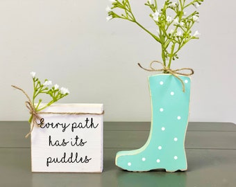 Wooden rain boot, Spring decor, Wood vase, Mother's day gift