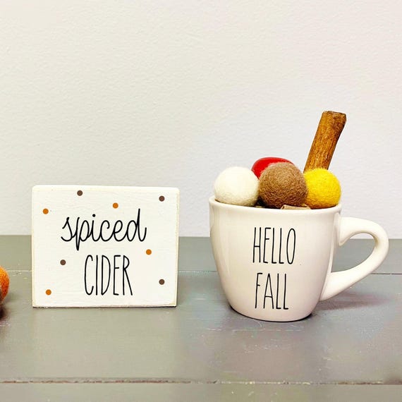 Mini Fall Mug & Spiced Cider Sign: Tiered Tray Decor Set