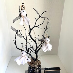 Halloween tree branches with ghosts, Spooky Halloween tiered tray decor, Party centerpiece, Boo sign
