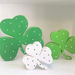 St. Patrick's day decor, wooden shamrocks, Tiered tray decor, St. Patty's day, polka dot shamrocks,  seasonal, wood, tiered tray decor