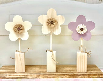 Fleurs en bois pour chambre de bébé, marguerite lilas violette, cadeau de shower de bébé fille, décoration printanière, maison de style moderne et chambre d'enfant