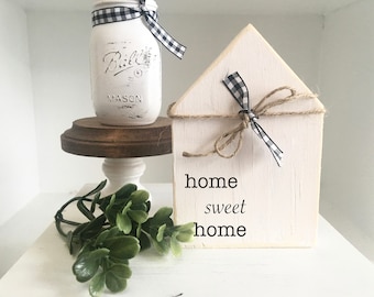 Home sweet home, Wooden house, Farmhouse decor, Tiered tray sign, Housewarming gift, New home gift, Hostess, Rustic wood house