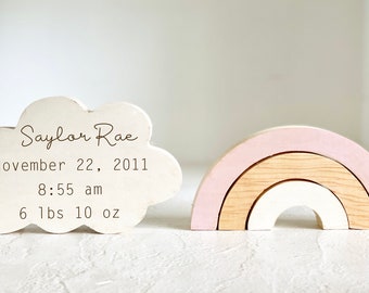 Personalized Wooden Rainbow Baby Announcement: Nursery Decor, Baby Keepsake