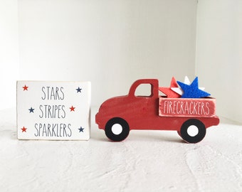 4th of July truck, Holiday tiered tray, Wooden truck, Farmhouse, Memorial day, Tiered tray decor, Sign, Tiered tray sign, 4th of July truck