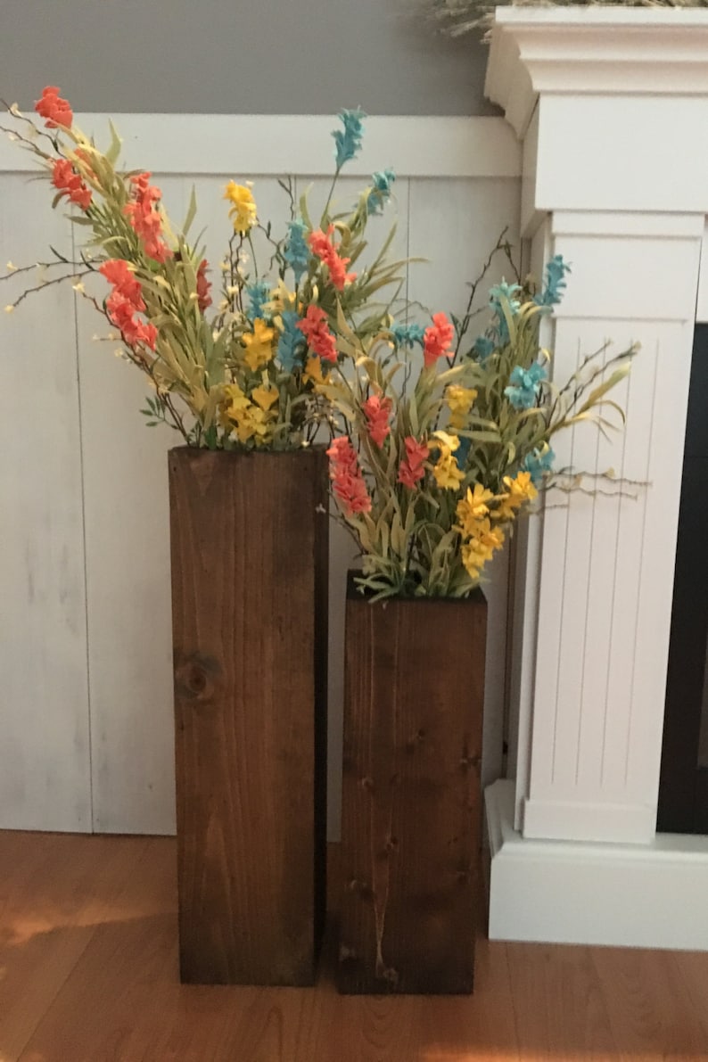 wooden vases, reclaimed wood, rustic, floor vases, set of two, farmhouse decor, large floor vase, rustic decor, porch decor image 2