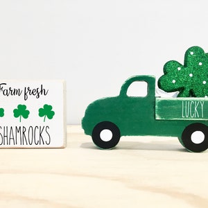 Shamrock truck, tiered tray decor, truck and sign set, St. Patrick's day decor, Wooden truck, Farmhouse, Tiered tray, Old truck, lucky truck
