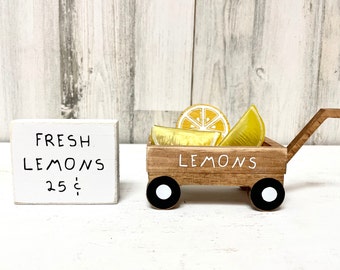 Lemon wagon for tiered tray decor, fresh lemons wooden sign, Summer kitchen decor