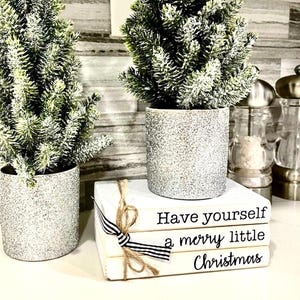 Wood Christmas book stack for holiday tiered tray