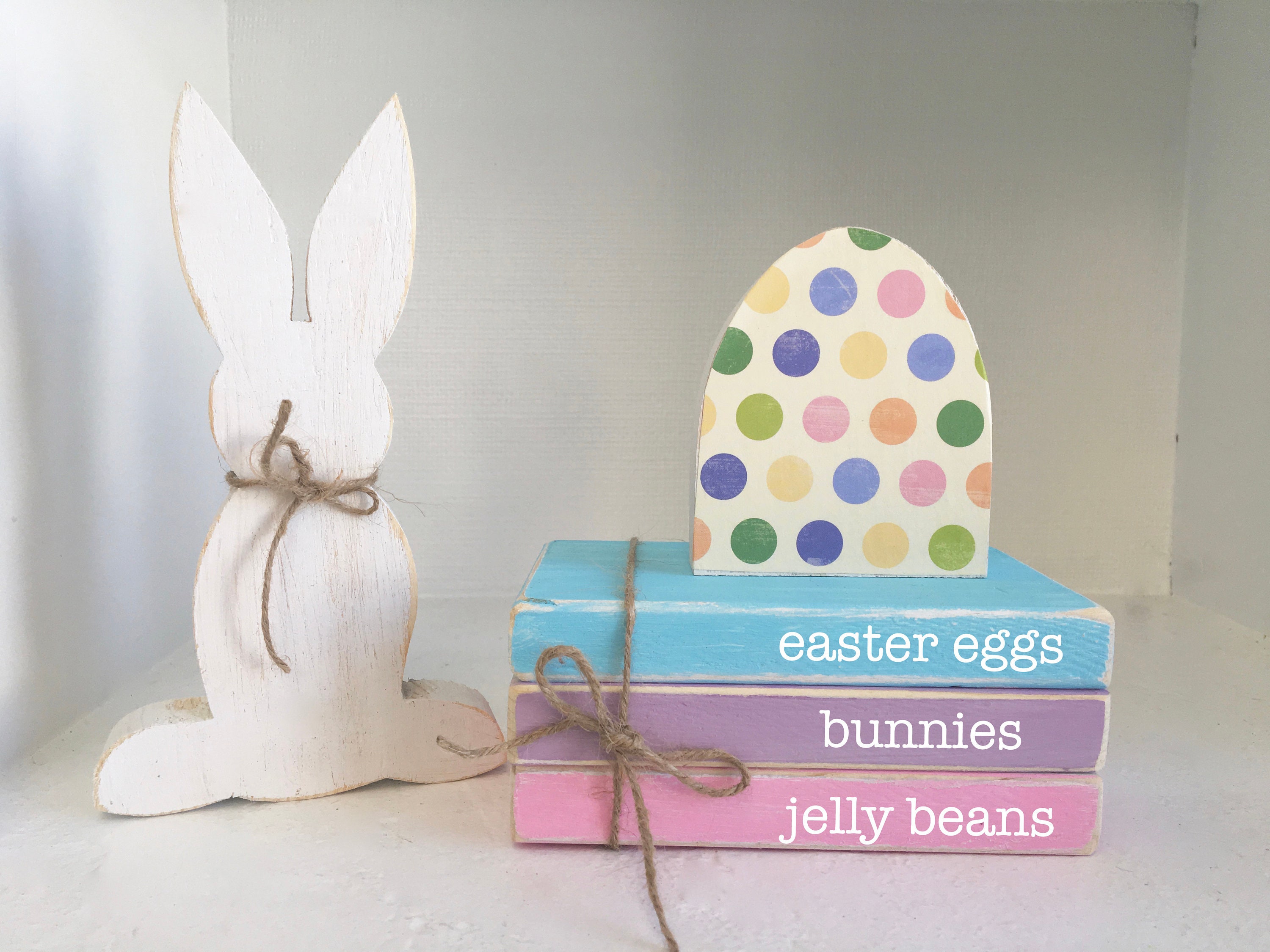 Wood books, mini book stack, Easter decor, farmhouse decor, faux book…